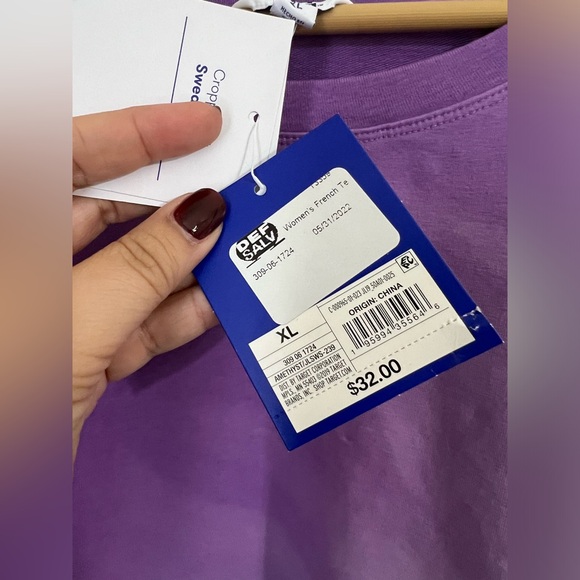 Joy Lab Top French Terry Tie Dye Cropped Sweatshirt White Purple Size XL - Picture 5 of 8